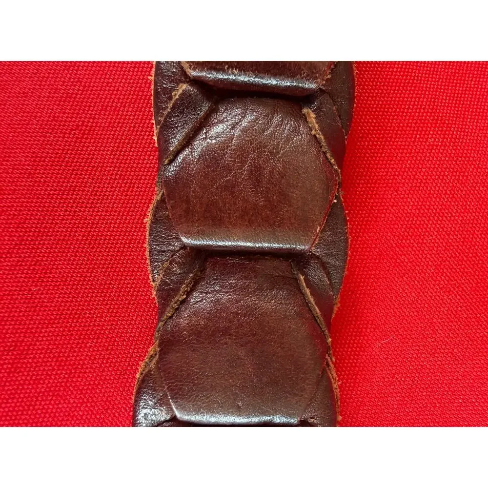 Classic Woven Braided Genuine Leather Brown Belt Solid Brass Buckle Size 30
